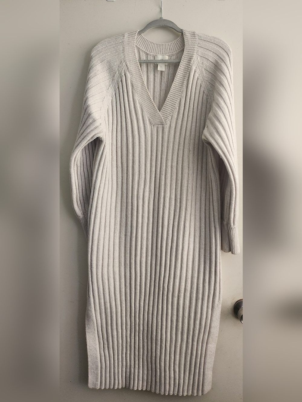 H&M Cream Ribbed Knit Midi Dress